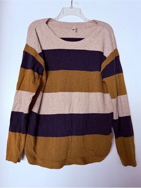 Teaberry & Weave Striped Crewneck Sweater in Beige, Mustard & Navy, XXL